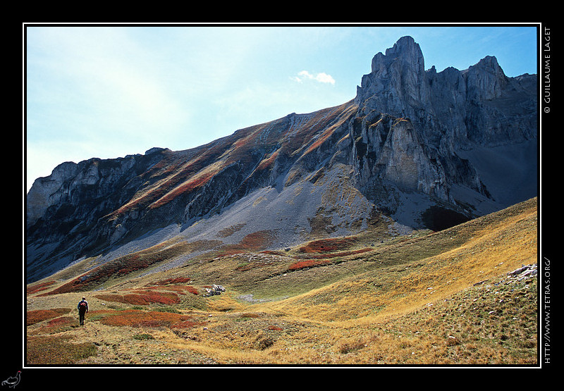 Dvoluy : Dans le Vallon, sous le Petit Obiou, les couleurs d'automne claires par un ciel voil