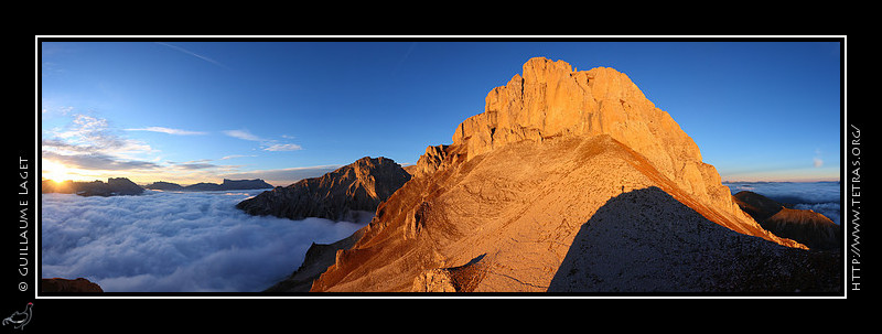 Dvoluy : Sous le Petit Obiou, panorama au dessus de la mer de nuages, du Dvoluy au Vercors