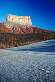 Vercors : Le Mont Aiguille depuis Chichilianne, au dessus d'un champ givre