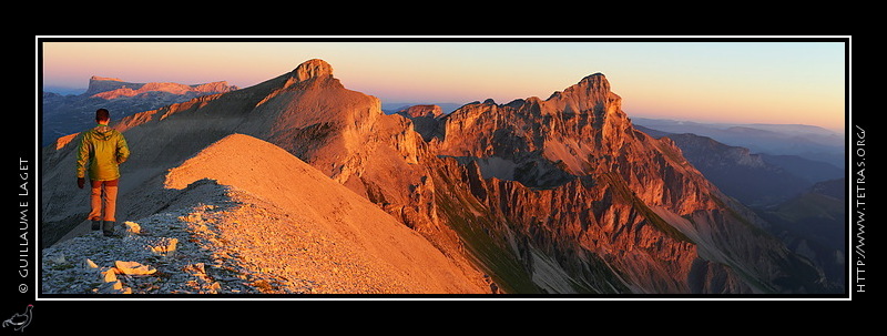 Photo : Les crtes du Rougnou, la Tte de l'Aupet et le Grand Ferrand au coucher de soleil 
