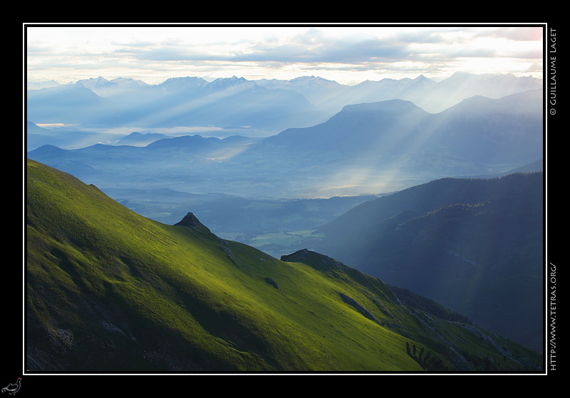 Photo : Rayons de soleil et alpages verts sur le Jocou 
