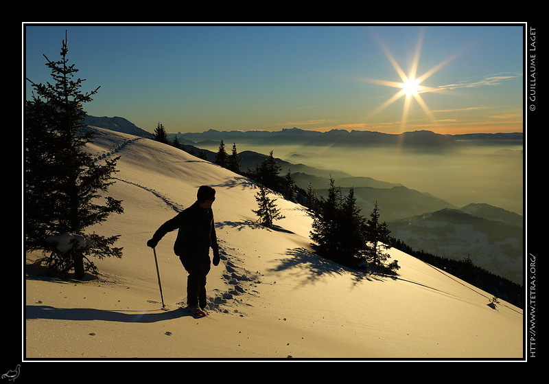 Photo : Coucher de soleil sur les pentes du Grand Rocher, Belledonne 
