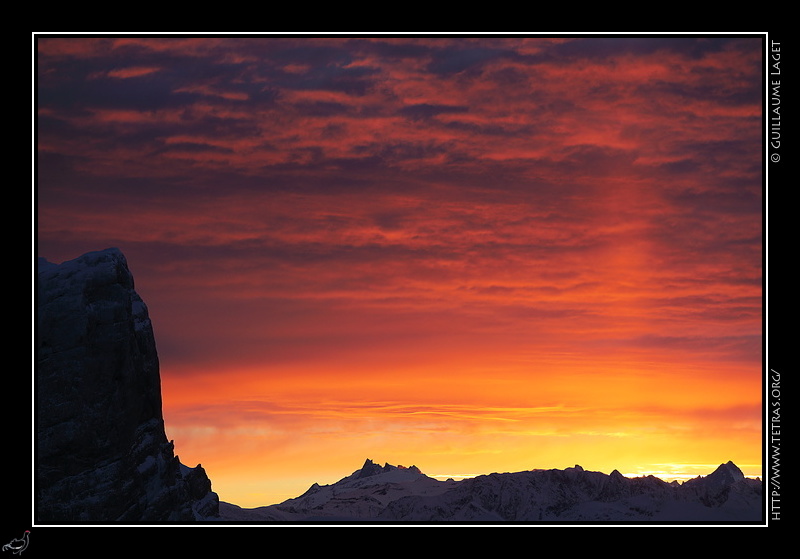 Photo : Ciel rouge derrire les Ecrins, depuis le Vercors 
