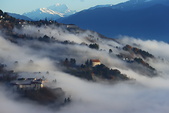 Banlieues de Grenoble : Corenc et le Mont Blanc, vus depuis la Bastille