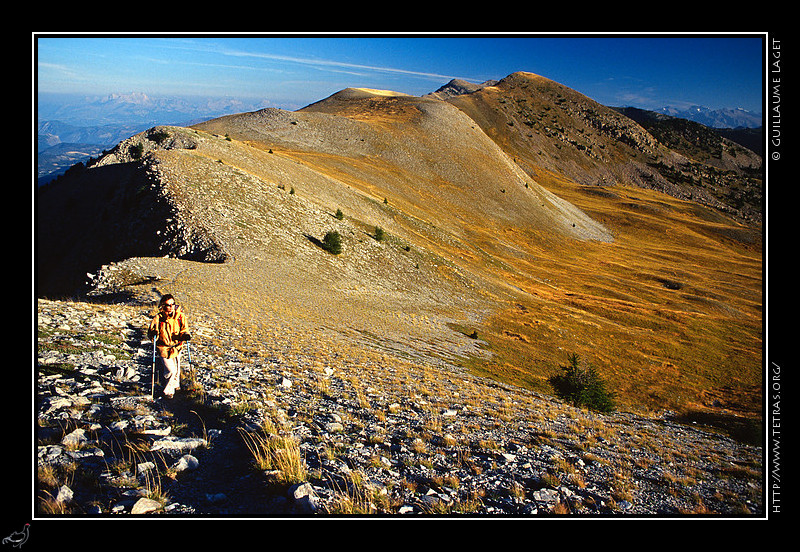 Alpes du Sud : Monte au pic de Bernardez depuis le pic de Savernes ; le vallon de l'Ambouin